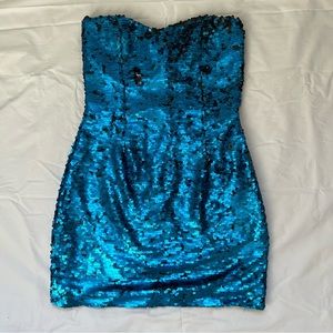 Charlotte Russe Blue and Black Flip Sequin Strapless Mini Party Dress, XS